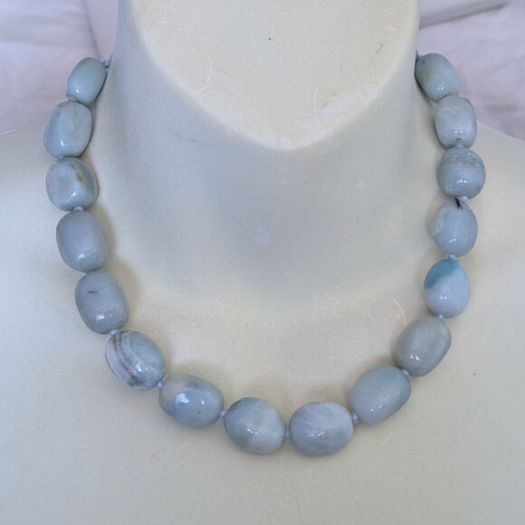 Designer Blue Green Larimar Bead Beaded Necklace Sterling Clasp 17"-19" Length - Picture 10 of 11